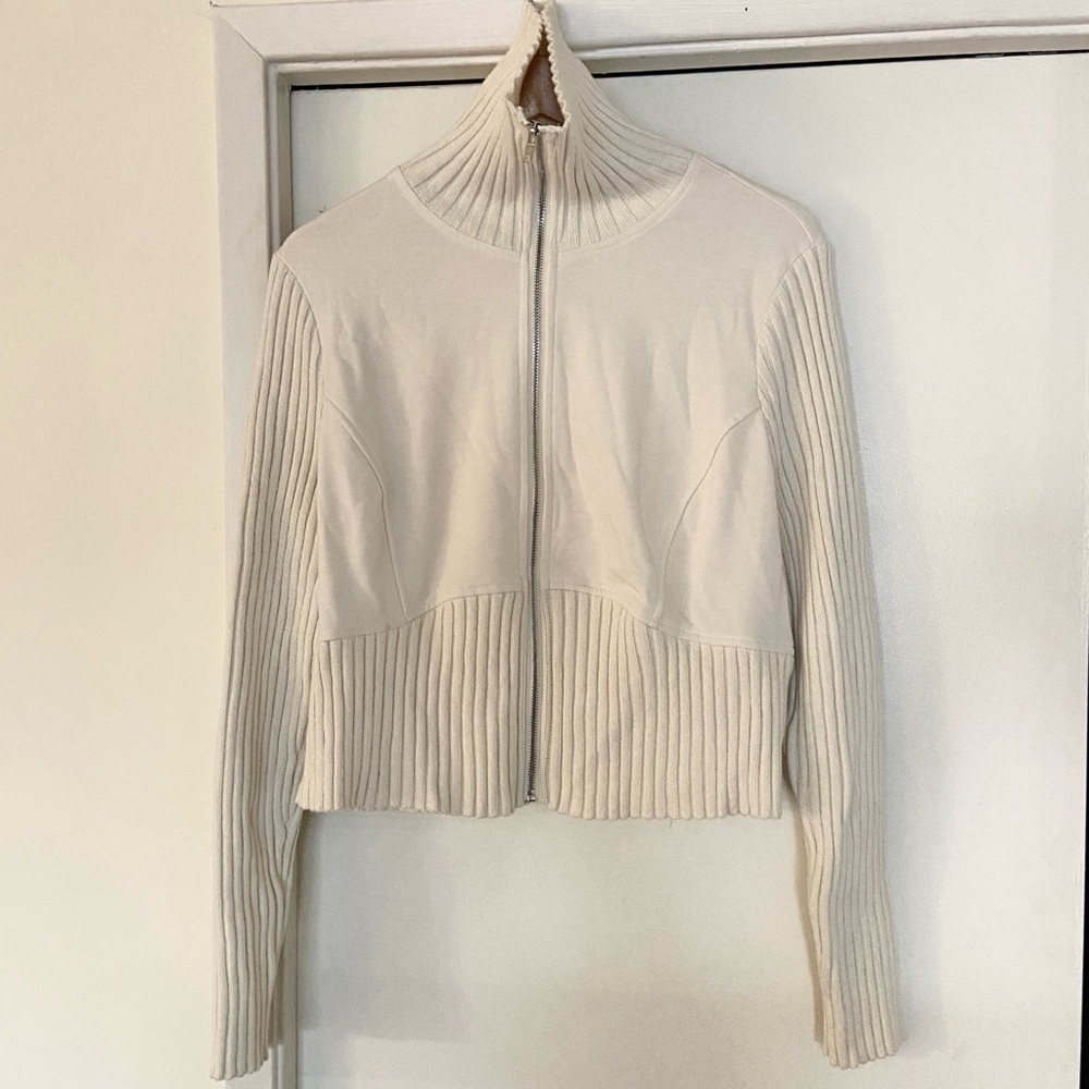 Forever 21 Cream Knit Zip-Up Cardigan Jacket Plus